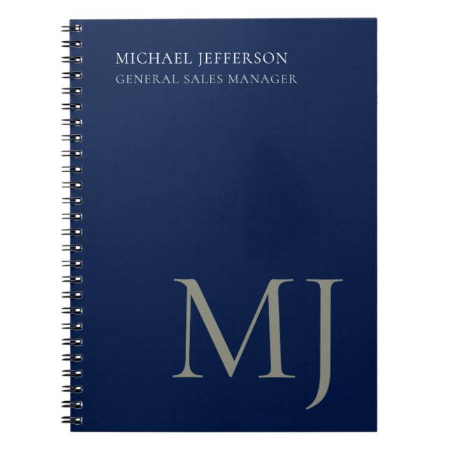 Caderno Espiral Monogram Plain Dark Blue Trendy Business (Frente)