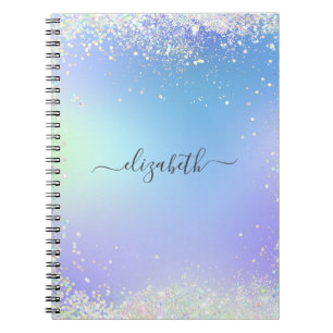 Caderno Espiral Monogram Script Rainbow Glitter Blue Purple