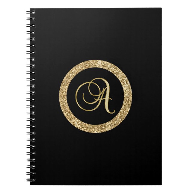 Caderno Espiral Monograma A, ouro elegante (Frente)