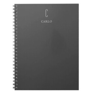 Caderno Espiral Monograma Adicionar Nome Simples Minimalista Cinza