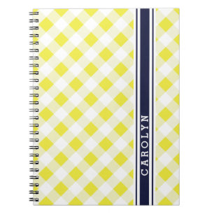 Caderno Espiral monograma amarelo formal chique do teste padrão do