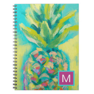 Caderno Espiral Monograma Ananás tropical corado