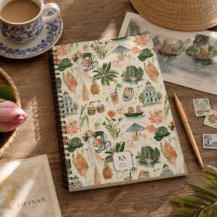 Caderno Espiral Monograma Aquarela do Vietnã
