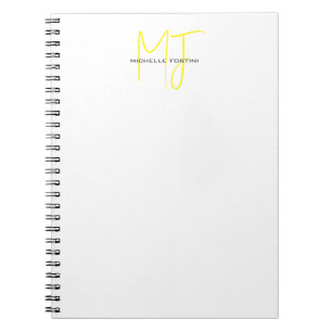 Caderno Espiral Monograma Atraente Amarelo Branco Minimalista Mode