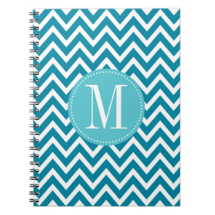 Caderno Espiral Monograma azul do costume de Chevron