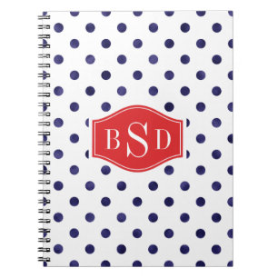 Caderno Espiral Monograma azul e branco chique dos padrões de