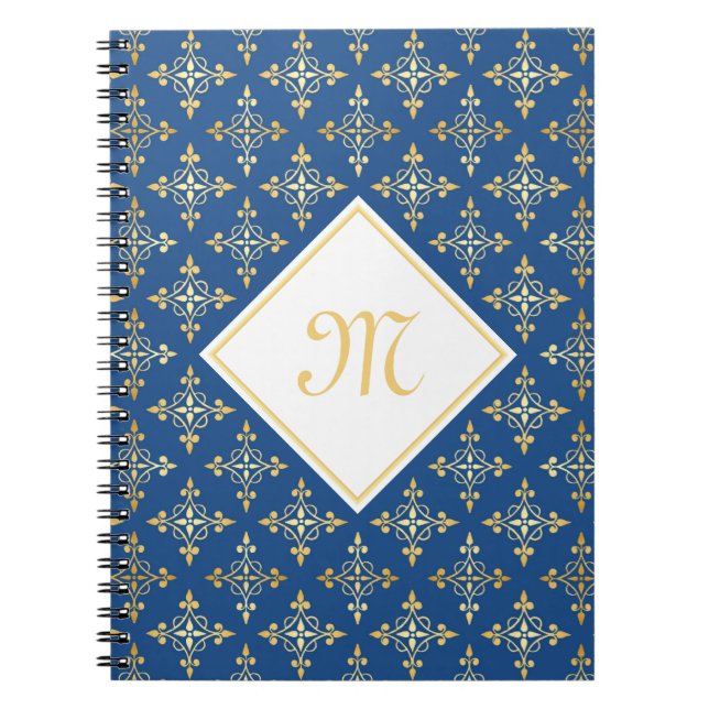 Caderno Espiral Monograma Azul e Dourado Quatre Floral (Frente)