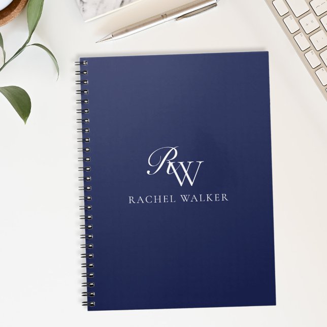 Caderno Espiral Monograma Azul Elegante (Criador carregado)