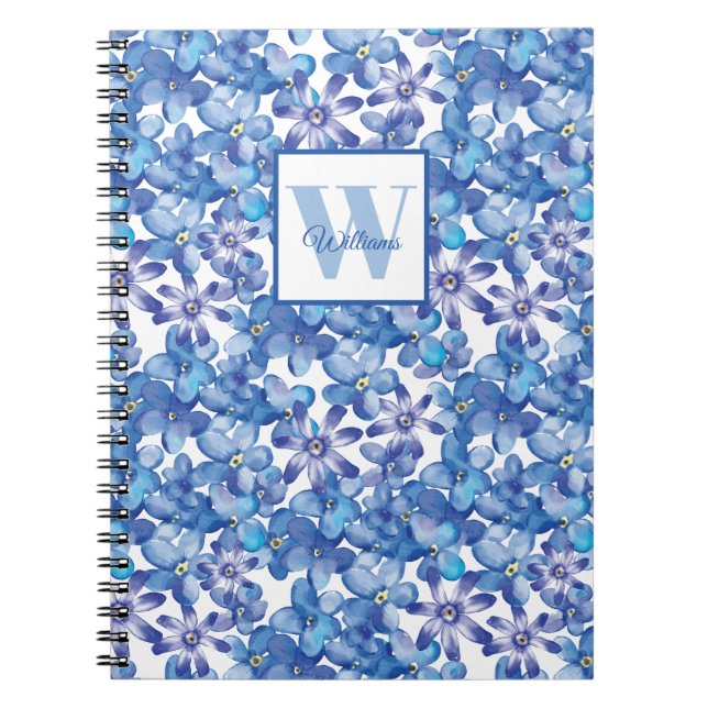 Caderno Espiral Monograma Azul Floral  (Frente)