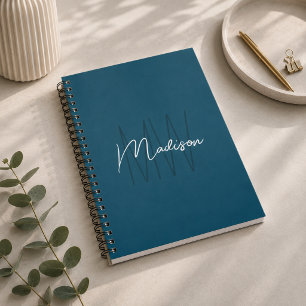 Caderno Espiral Monograma Azul Minimalista Moderno
