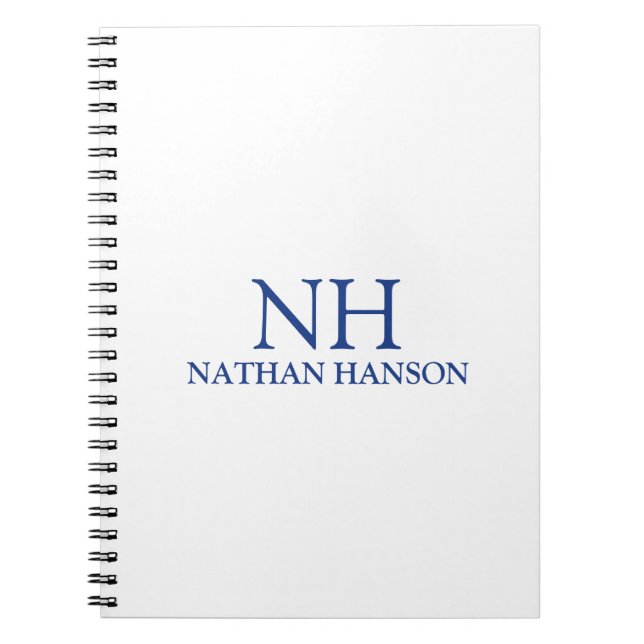 Caderno Espiral Monograma Azul Simples Moderno (Frente)