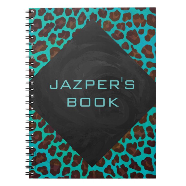 Caderno Espiral Monograma Azul Turquesa e Leopard Brown (Frente)