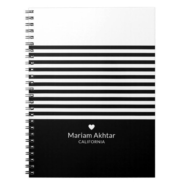 Caderno Espiral Monograma Black Stripes Trendy Chic Script Moderno (Frente)