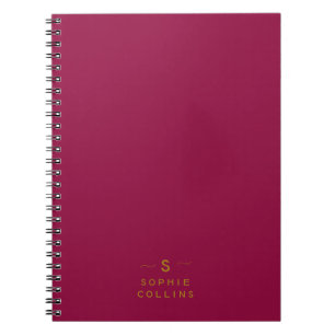 Caderno Espiral Monograma Blush Cherry Dourado Nome Elegante Minim