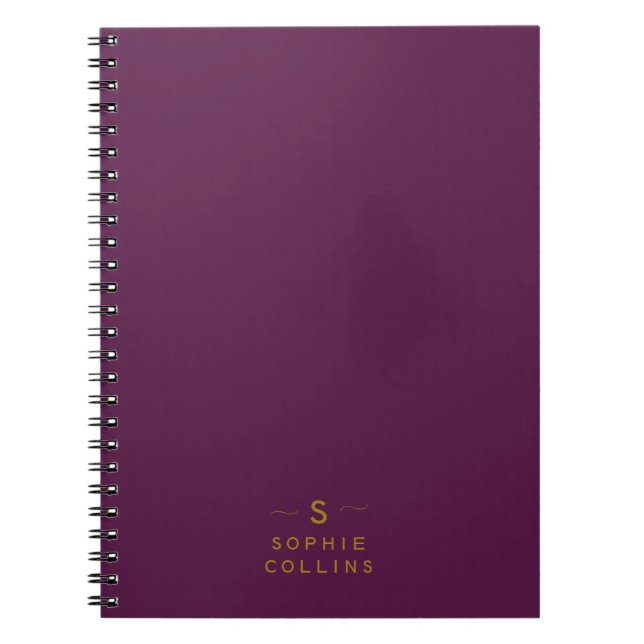 Caderno Espiral Monograma Blush Purple Dourado Nome Elegante Minim (Frente)