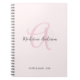 Caderno Espiral Monograma Blush Rosa Moderno Minimalista Feminina