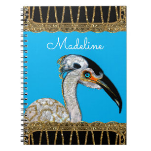 Caderno Espiral Monograma bonito do pássaro da ilha