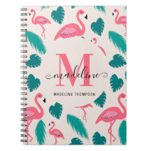 Monograma Bonito Folhas Tropicais Flamingo Rosa Vi