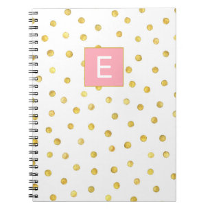 Caderno Espiral Monograma Bonito Padrão de Ponto Dourado Rosa Meni