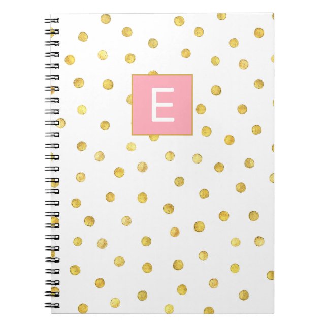 Caderno Espiral Monograma Bonito Padrão de Ponto Dourado Rosa Meni (Frente)