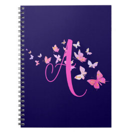 Caderno Espiral Monograma Borboleta Azul Cor-de-rosa