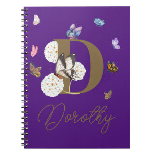 Caderno Espiral Monograma Borboleta Elegante Corante