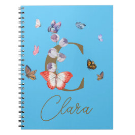 Caderno Espiral Monograma Borboleta Elegante Corante