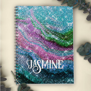 Caderno Espiral Monograma branco acinzentado azul púrpura Luminoso