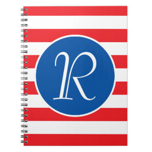 Caderno Espiral Monograma branco & azul vermelho