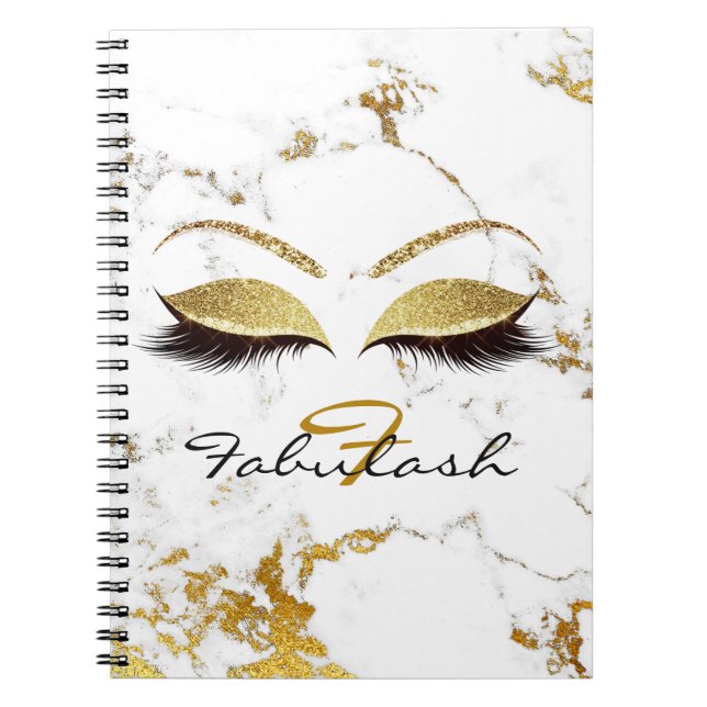 Caderno Espiral Monograma branco de maquilhagem brilhante Dourado (Frente)