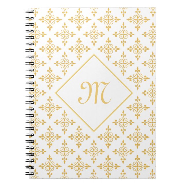 Caderno Espiral Monograma Branco e Dourado Quatre Floral (Frente)