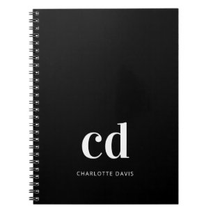 Caderno Espiral Monograma branco preto - iniciais personalizadas m