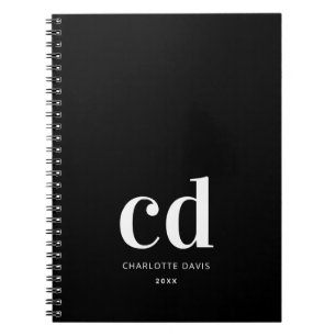 Caderno Espiral Monograma branco preto monograma com mínimo elega