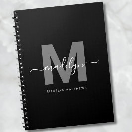 Caderno Espiral Monograma branco preto profissional inicial