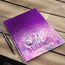 Caderno Espiral Monograma branco quítico, cor-de-rosa púrpura ombr