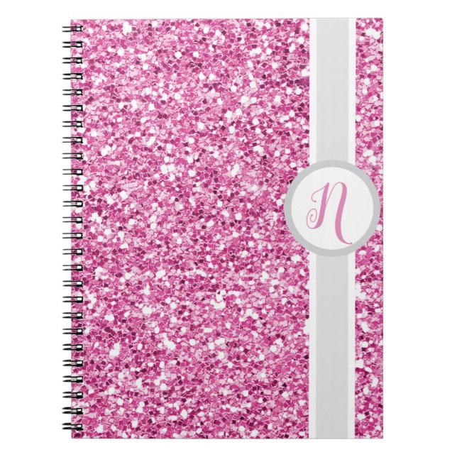 Caderno Espiral Monograma Brilho Rosa (Frente)