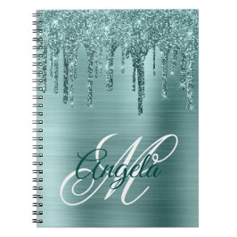 Caderno Espiral Monograma Chique com Brilho de Folha de Metal Borr