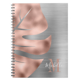 Caderno Espiral Monograma Cinza Dourado Rosa Moderno