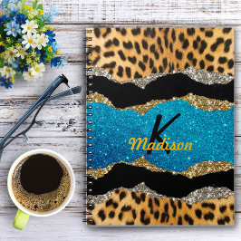 Caderno Espiral Monograma cinzento de turquesa de impressão cinzen