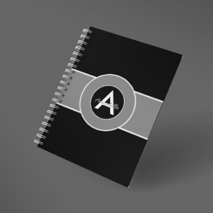 Caderno Espiral Monograma cinzento preto personalizado