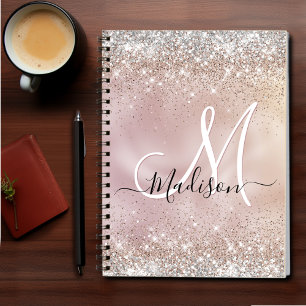 Caderno Espiral Monograma cinzento rosa dourado cônico prateado