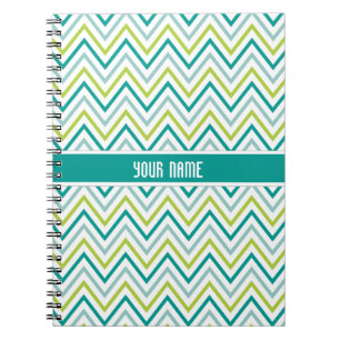 Caderno Espiral Monograma cinzento verde do ziguezague de Chevron