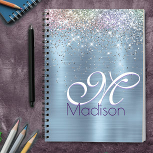 Caderno Espiral Monograma claro, iridescente, azul-glútea