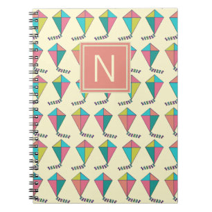 Caderno Espiral Monograma Colorido de Padrões de Pito Retro