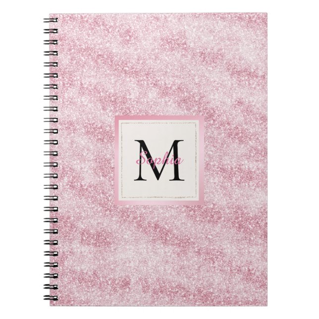 Caderno Espiral Monograma com Brilho Rosa Bege (Frente)