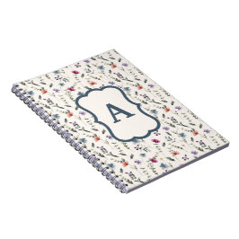 Caderno Espiral Monograma com Padrão Floral de Campo de Flores Sil