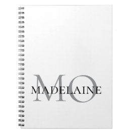 Caderno Espiral Monograma cor branca prateada pessoal