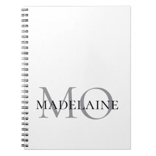 Caderno Espiral Monograma cor branca prateada pessoal