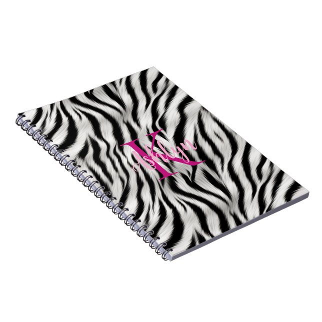 Caderno Espiral Monograma cor-de-rosa com zebra branca na moda (Lado Direito)