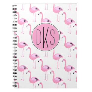 Caderno Espiral Monograma cor-de-rosa dos flamingos  